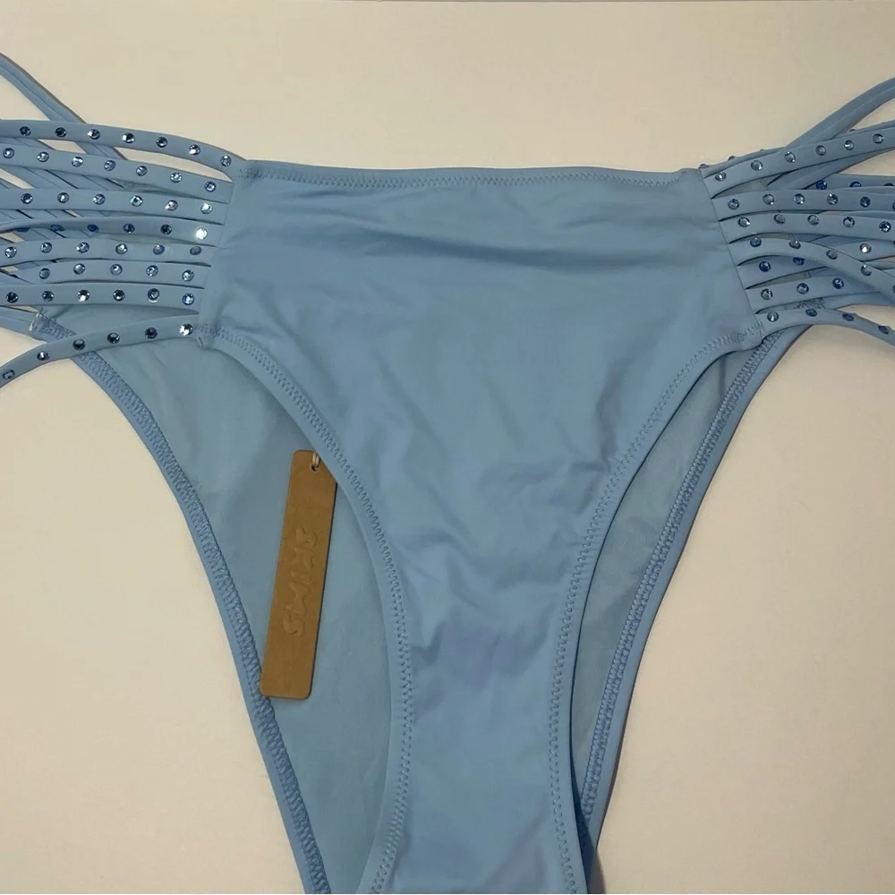 Skims Rhinestone swim strappy Iris blue bikini bottom